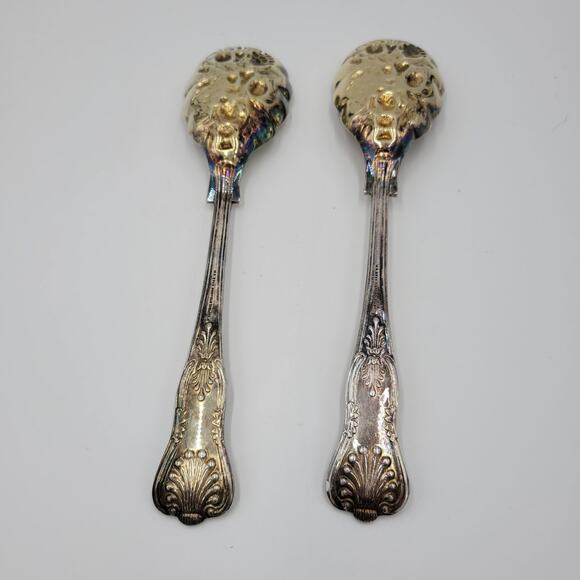 William Adams Sheffield England Lot Of 2 Serving Set Spoons Gold Wash - Picture 2 of 5